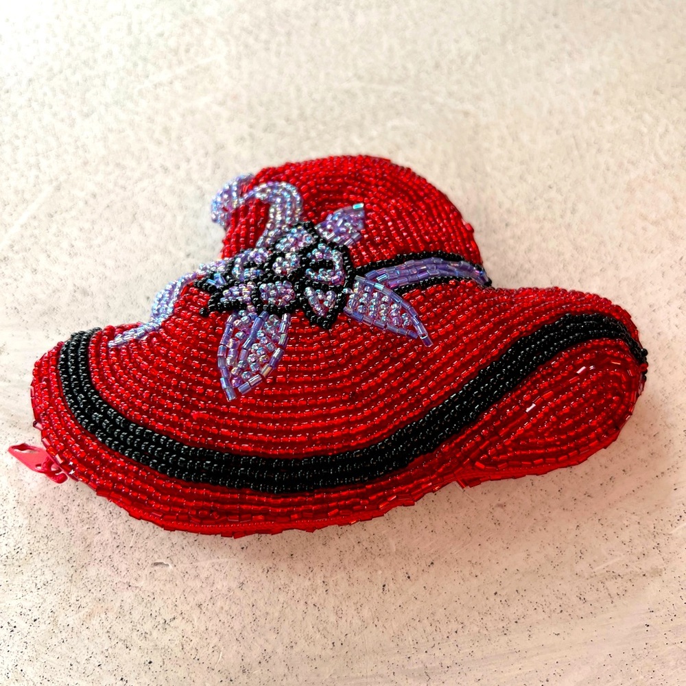 NEW-Red hat beaded change,coin purse